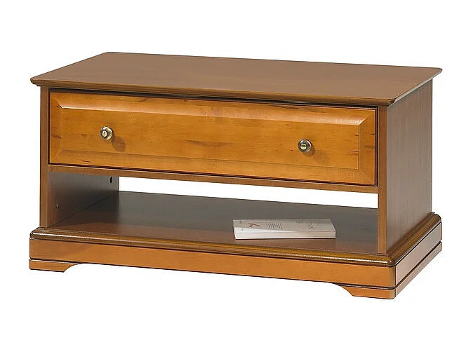 Table Basse Merisier 1 Tiroir 2 Faces Traversant 1 Niche L 82.4 H 41.6 P 46.5 cm