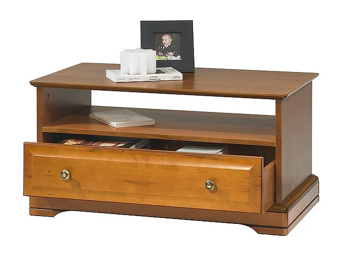 Table Basse Merisier 1 Tiroir 2 Faces Traversant 1 Niche L 82.4 H 41.6 P 46.5 cm