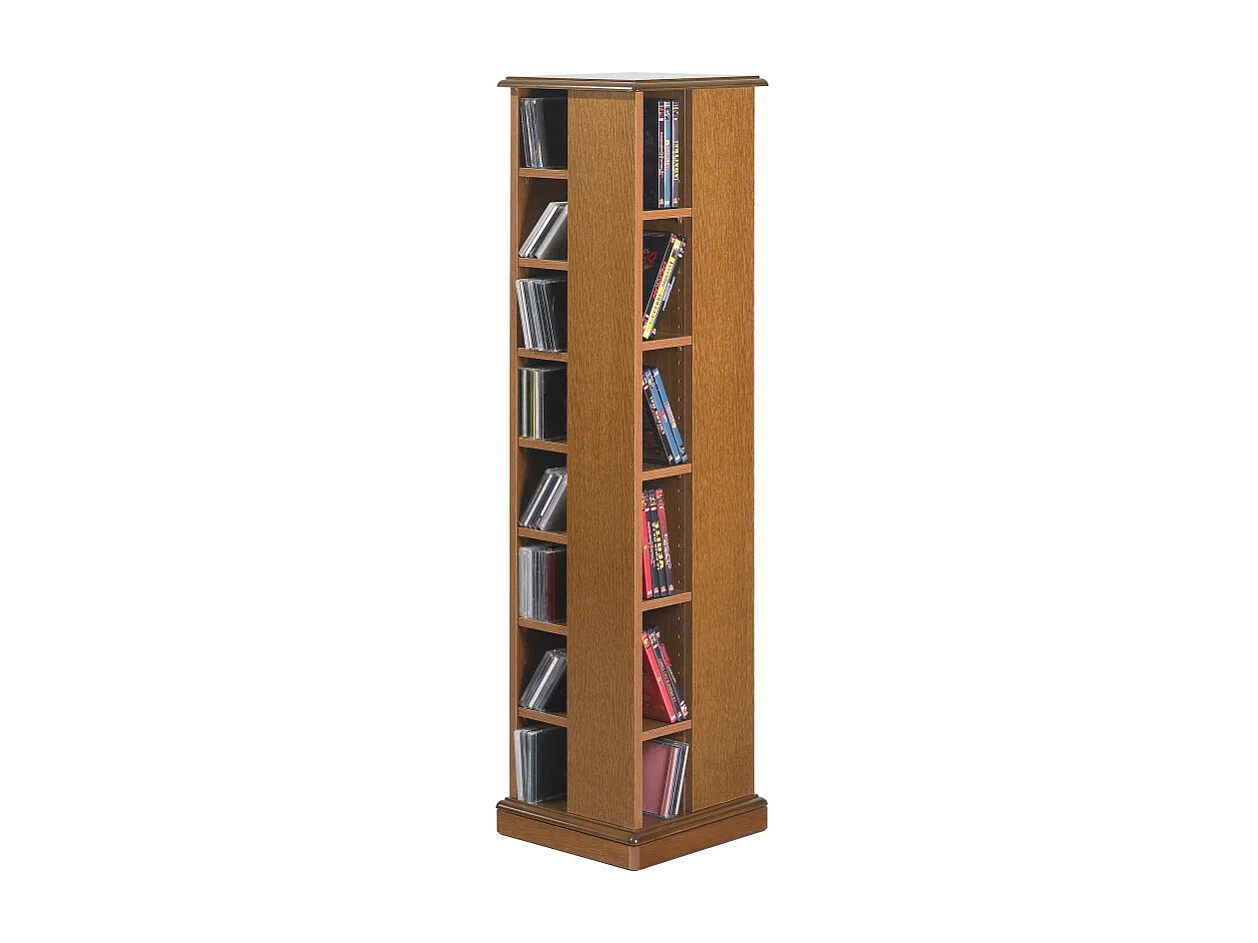 Tour CD DVD Pivotante Chêne 4 Faces 28 Etagères L 35 H 134.5 P 35 cm