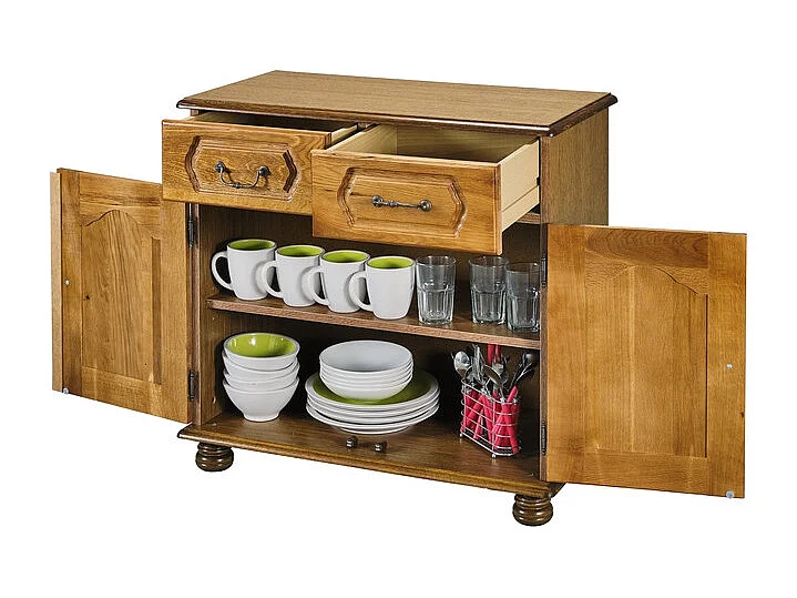 Bahut Chêne Rustique 2 Portes 2 Tiroirs 2 Niches L 82 H 77 P 41 cm