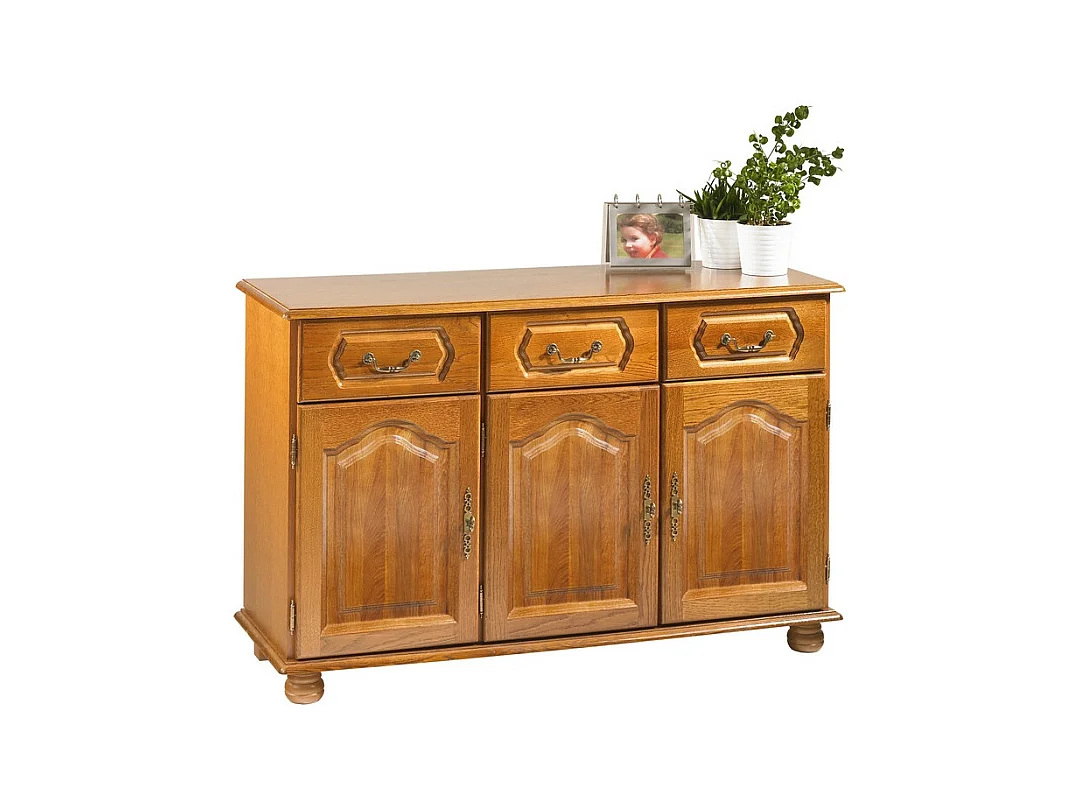 Buffet Bas Chêne Rustique 3 Portes 3 Niches 4 Niches L 120.6 H 77 P 41 cm