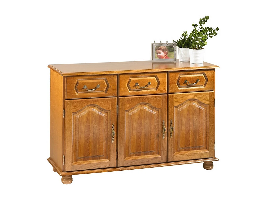 Buffet Bas Chêne Rustique 3 Portes 3 Niches 4 Niches L 120.6 H 77 P 41 cm