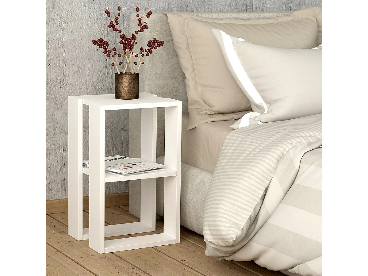 Table de chevet, table de nuit coloris blanc - longueur 34 x profondeur 30 x hauteur 55 cm