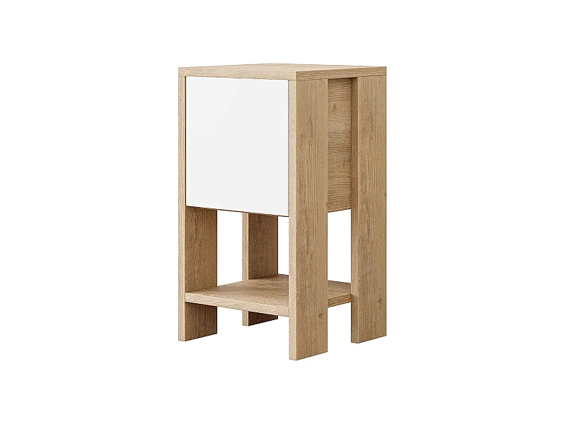 Table de chevet, table de nuit avec 1 porte abattante coloris chêne cambrian, blanc