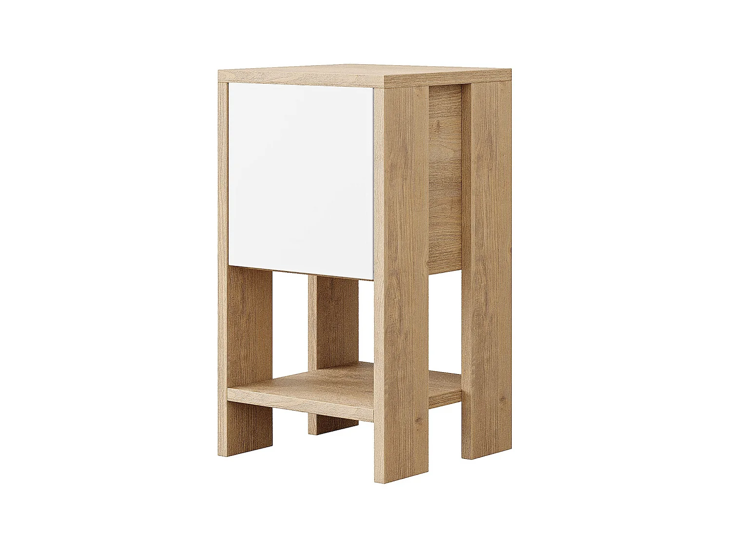 Table de chevet, table de nuit avec 1 porte abattante coloris chêne cambrian, blanc
