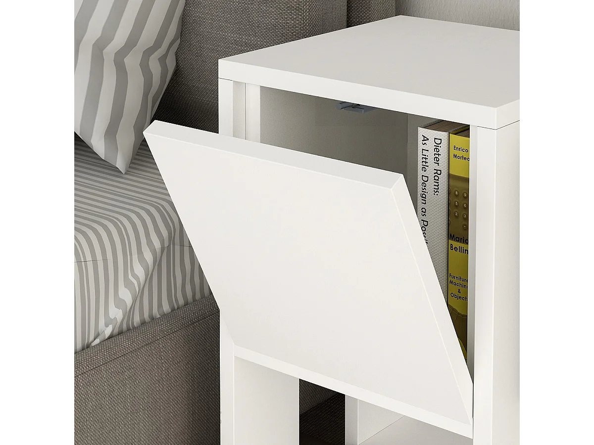 Table de chevet, table de nuit avec 1 porte abattante coloris Blanc