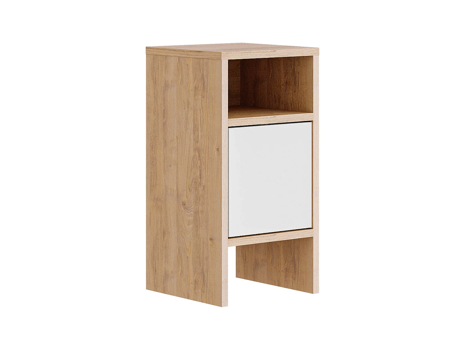 Table de chevet, table de nuit avec 1 porte coloris chêne cambrian, blanc