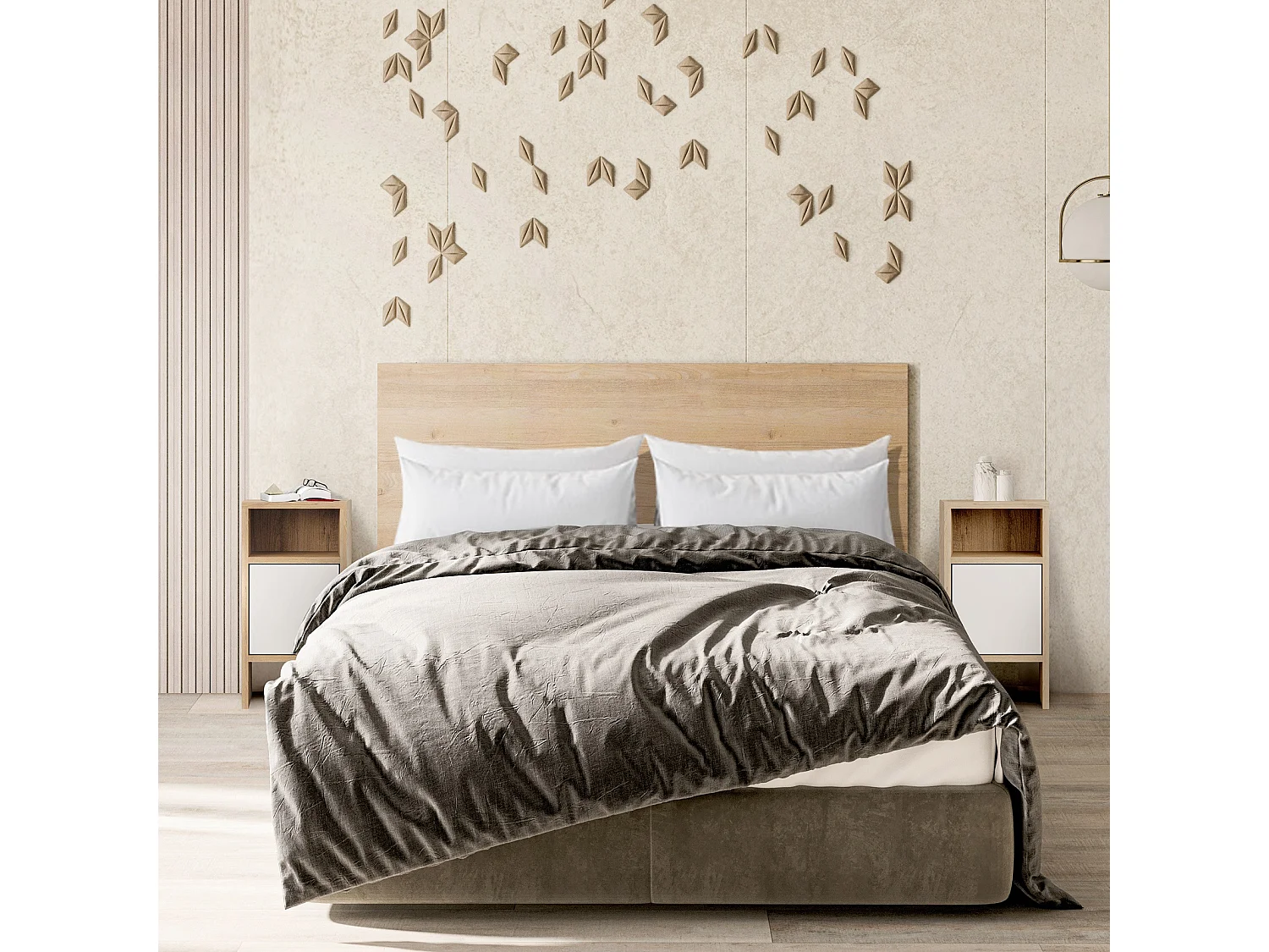 Table de chevet, table de nuit avec 1 porte coloris chêne cambrian, blanc