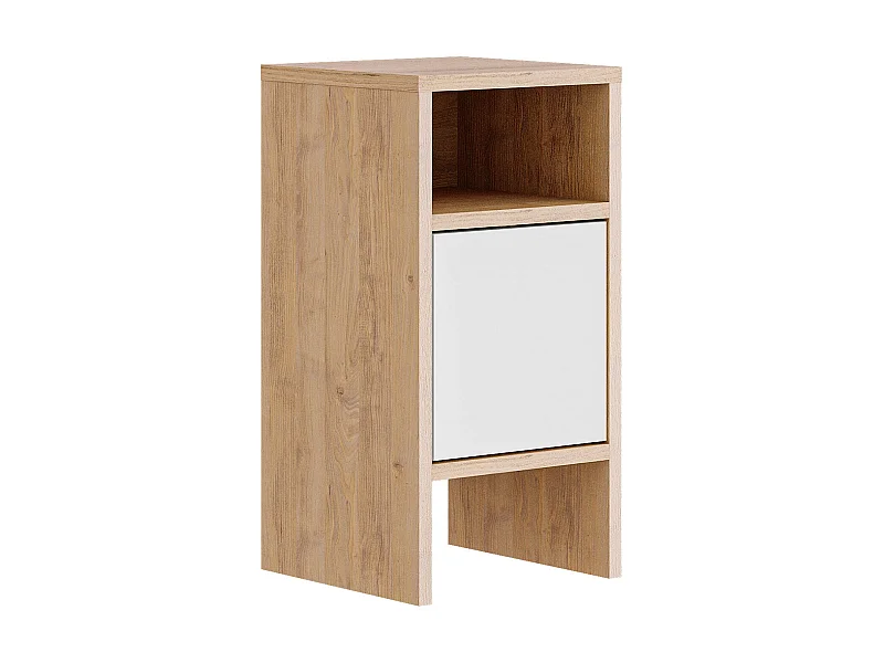 Table de chevet, table de nuit avec 1 porte coloris chêne cambrian, blanc