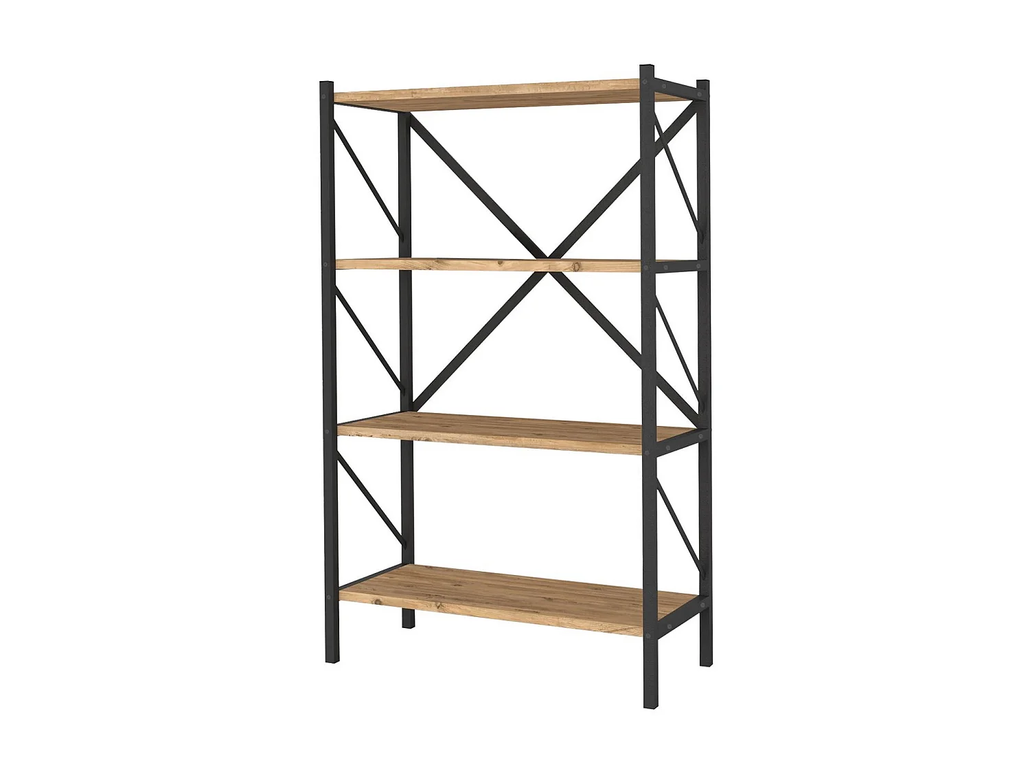 Etagère, bibliothèque avec 4 étagères coloris chêne cambrian, noir - L. 66 x P. 34 x H. 121 cm