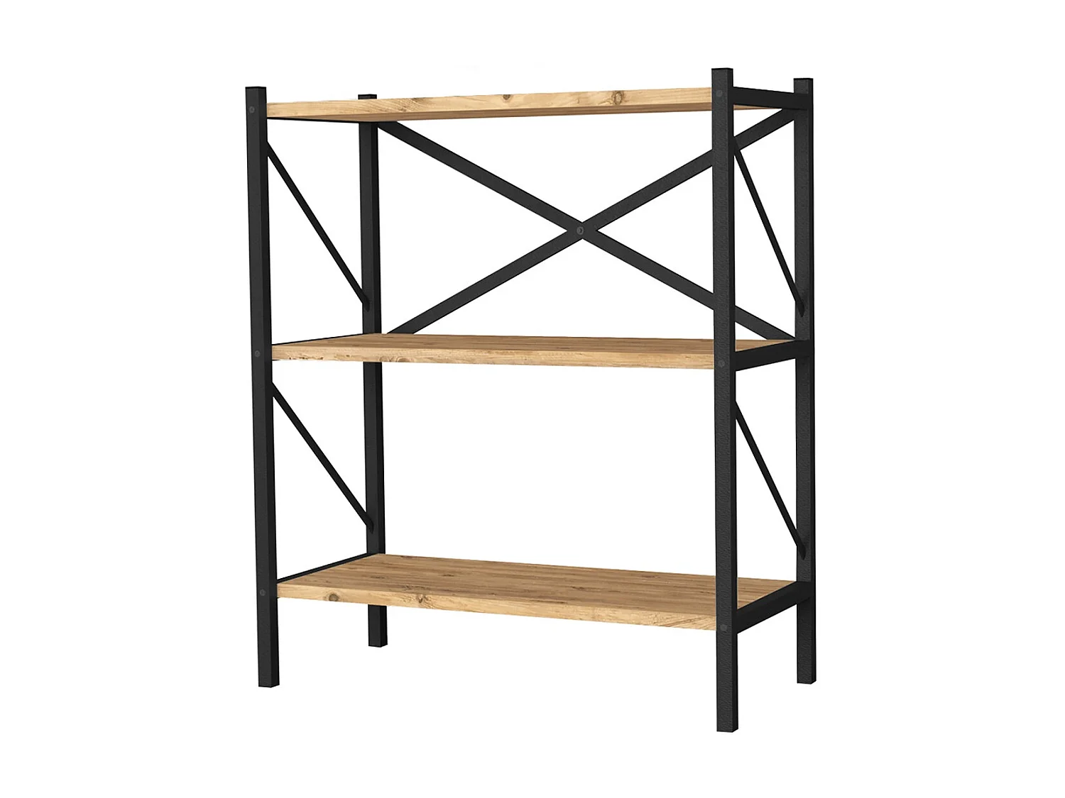 Etagère, bibliothèque avec 3 étagères coloris chêne cambrian, noir - L. 66 x P. 34 x H. 85 cm