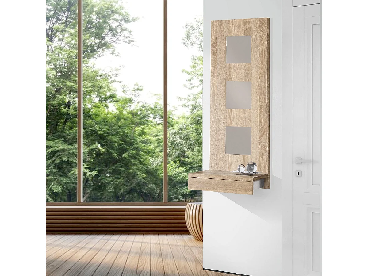 Table console, meuble console avec 1 tiroir coloris chêne cambrian - L. 45 x P. 28 x H. 120 cm