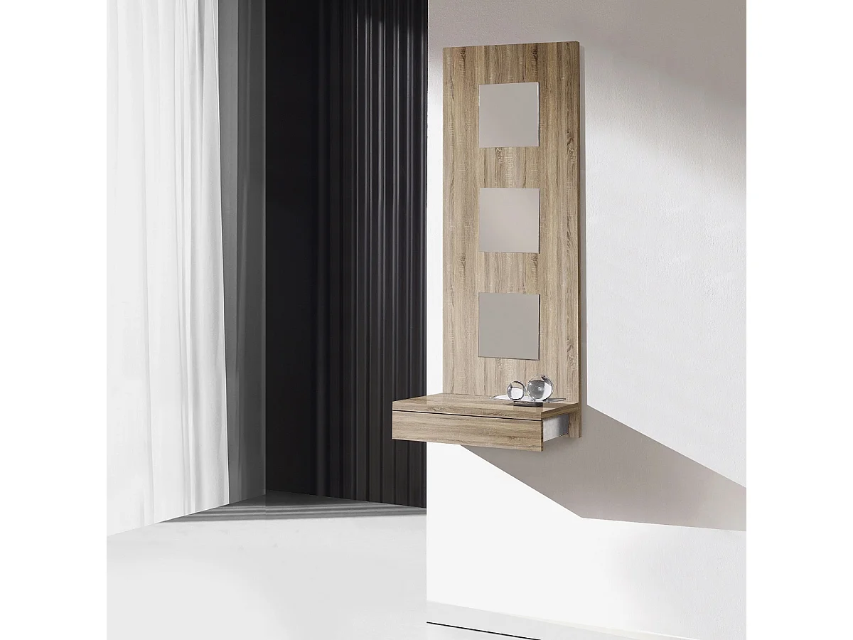 Table console, meuble console avec 1 tiroir coloris chêne cambrian - L. 45 x P. 28 x H. 120 cm