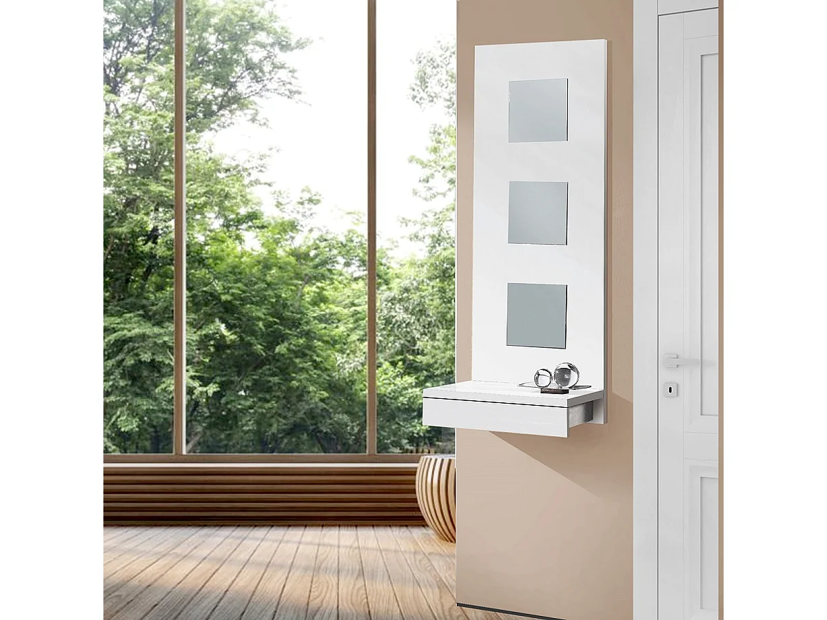 Table console, meuble console avec 1 tiroir coloris blanc - L. 45 x P. 28 x H. 120 cm