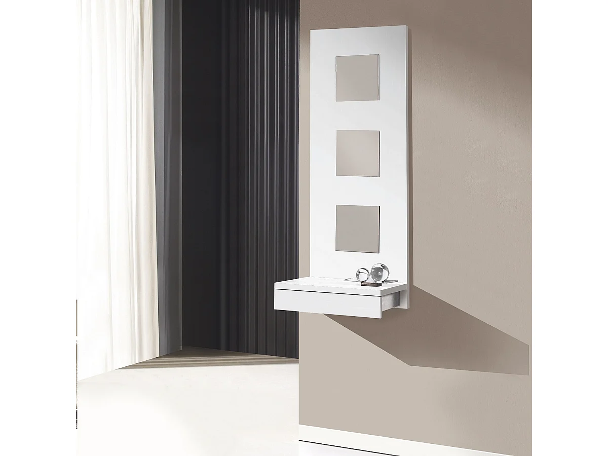 Table console, meuble console avec 1 tiroir coloris blanc - L. 45 x P. 28 x H. 120 cm