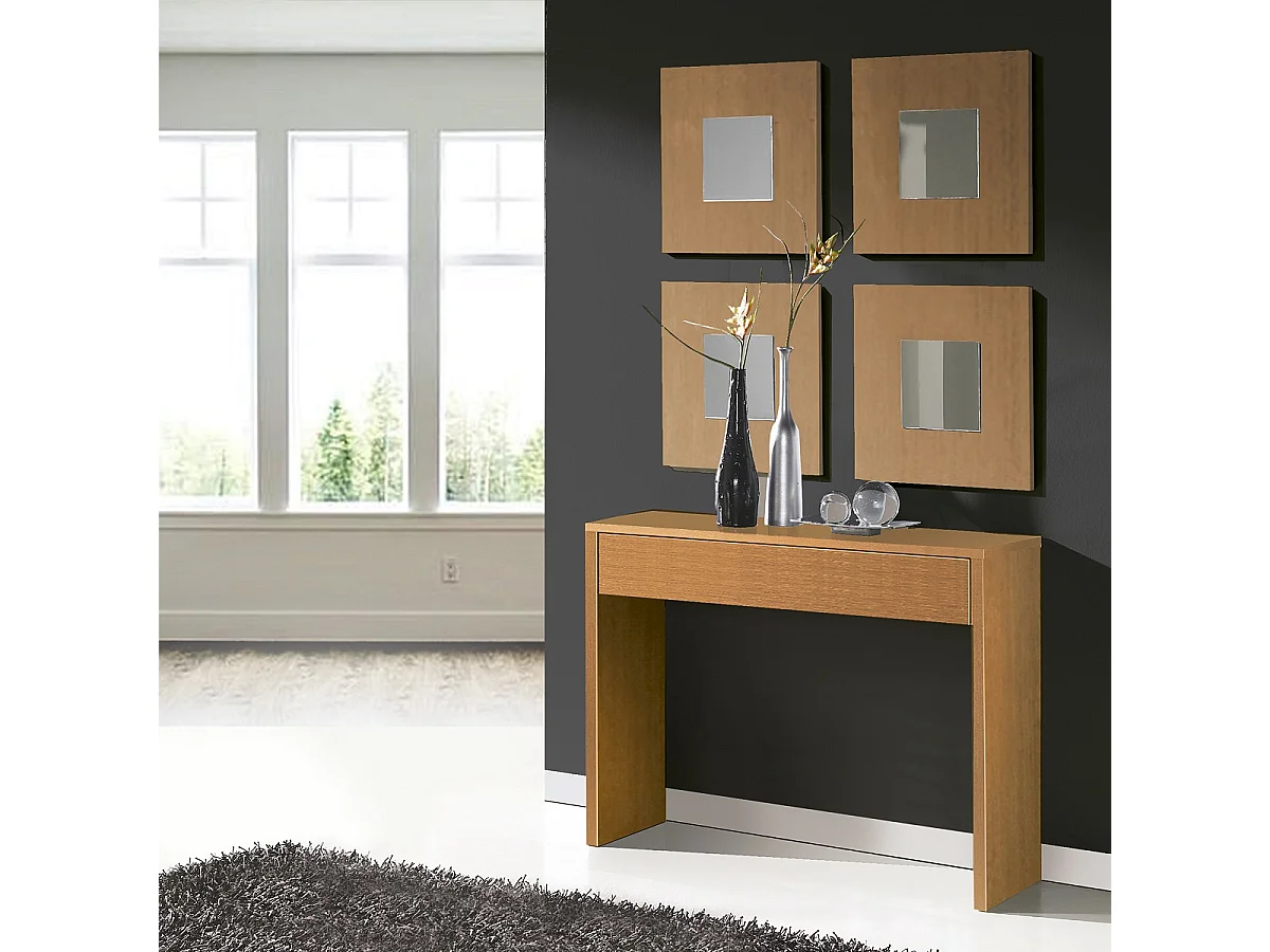Table console, meuble console avec 1 tiroir coloris cerisier - L. 100 x P. 30 x H. 76 cm