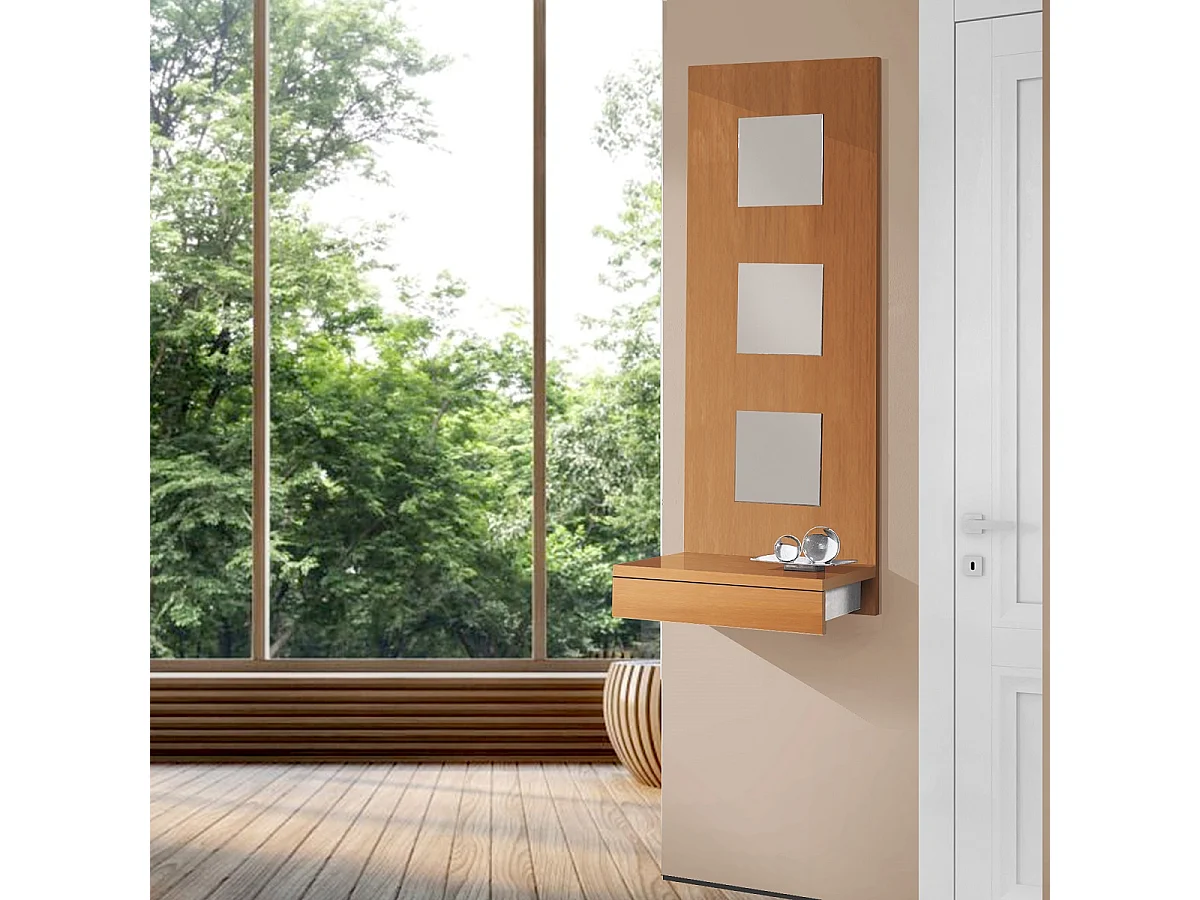 Table console, meuble console avec 1 tiroir coloris cerisier - L. 45 x P. 28 x H. 120 cm