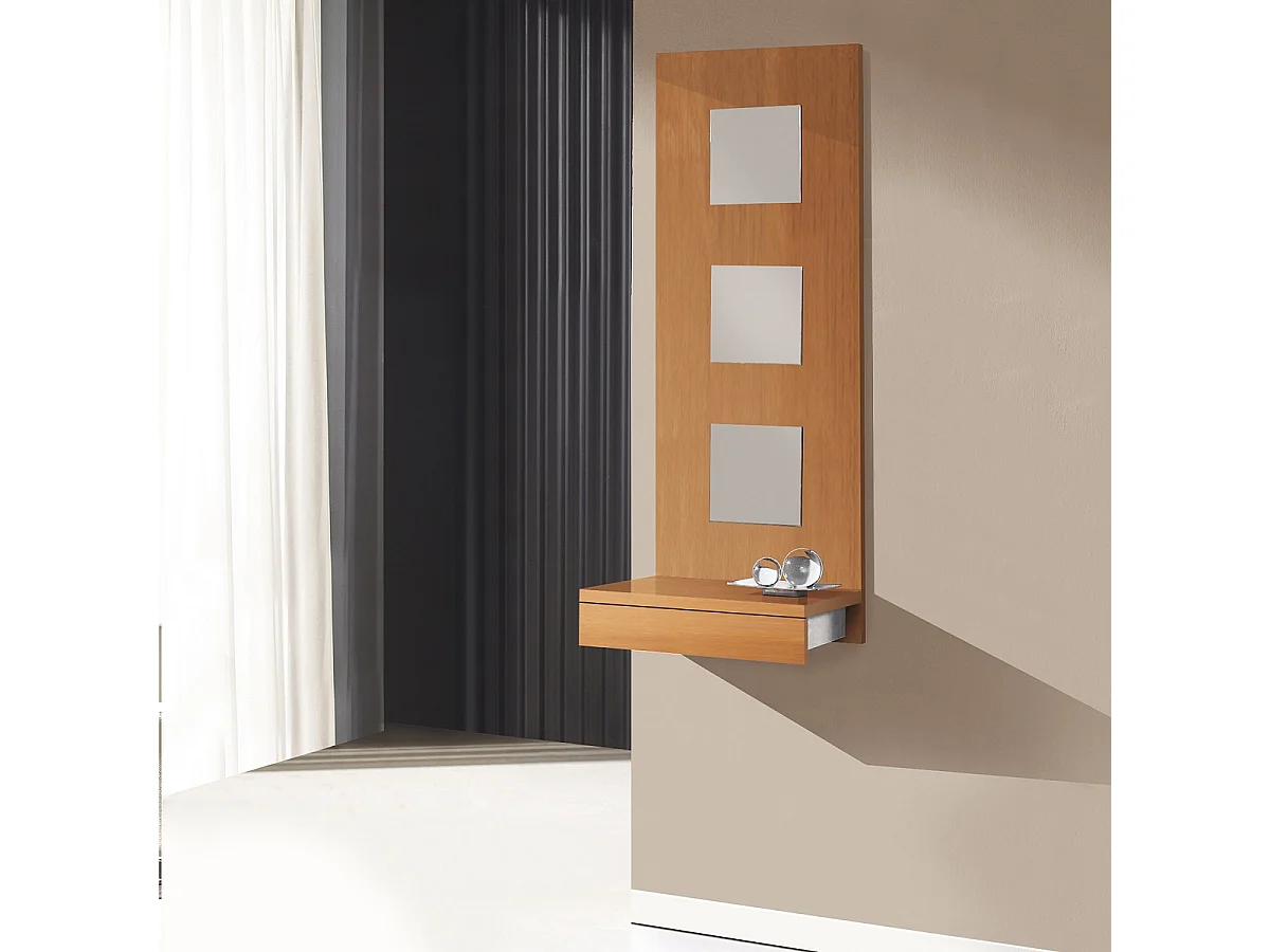 Table console, meuble console avec 1 tiroir coloris cerisier - L. 45 x P. 28 x H. 120 cm