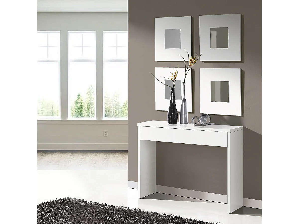 Table console, meuble console avec 1 tiroir coloris blanc - L. 100 x P. 30 x H. 76 cm