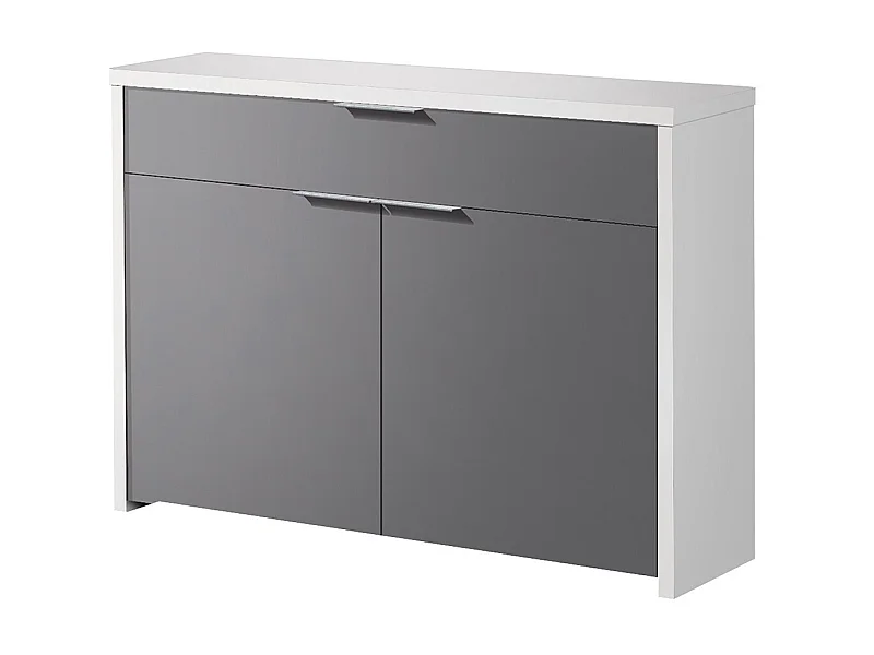 Table console, meuble console avec 2 portes et 1 tiroir coloris blanc, gris