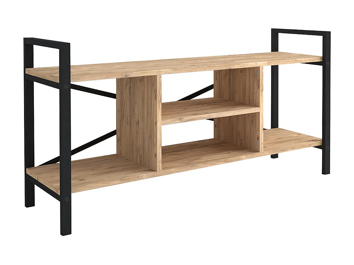 Meuble TV en bois et métal coloris chêne cambrian, noir - L. 120 x P. 35 x H. 61 cm