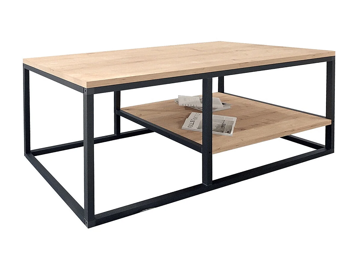 Table basse, table de salon en bois, métal coloris chêne cambrian, noir