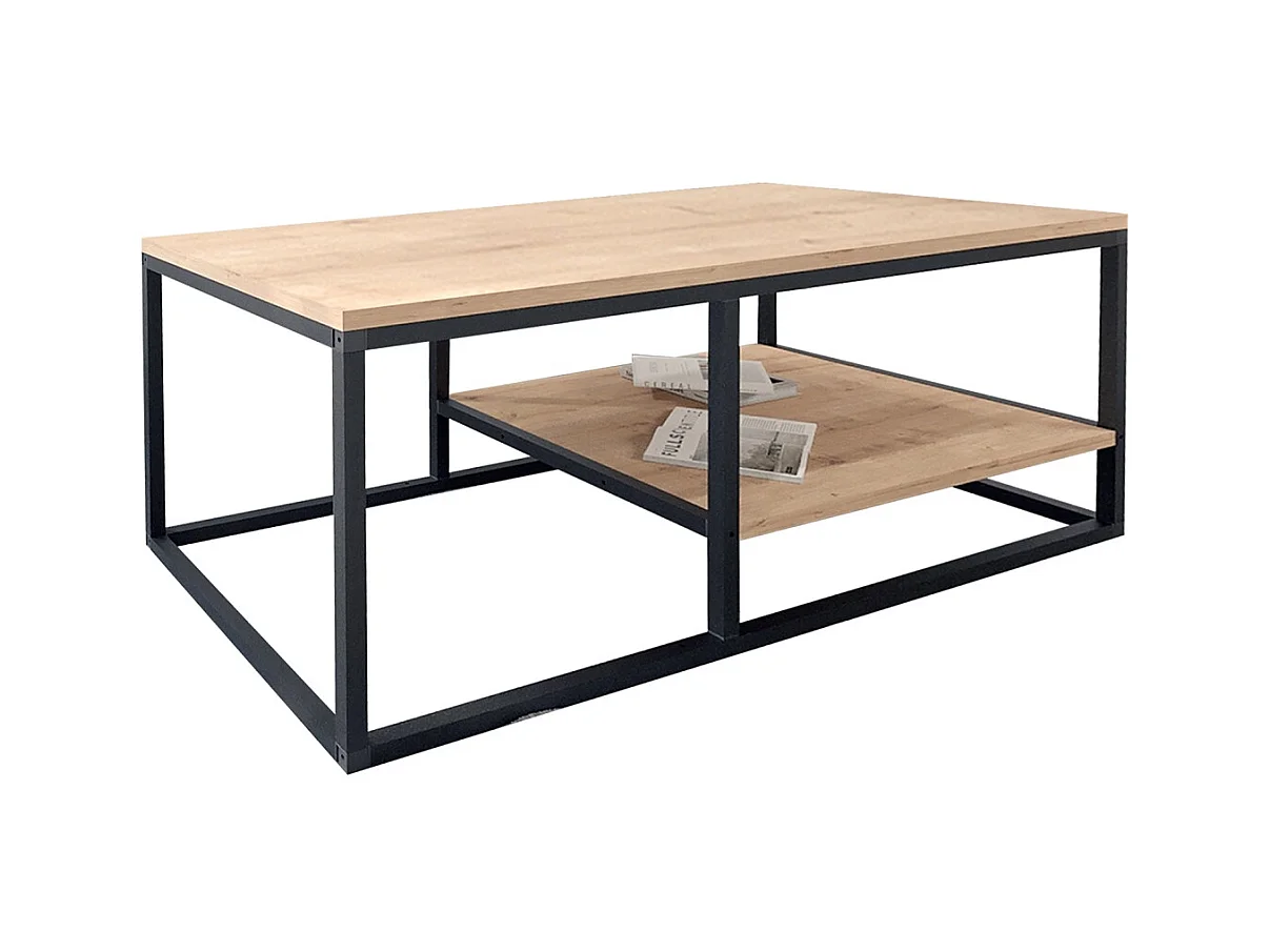 Table basse, table de salon en bois, métal coloris chêne cambrian, noir