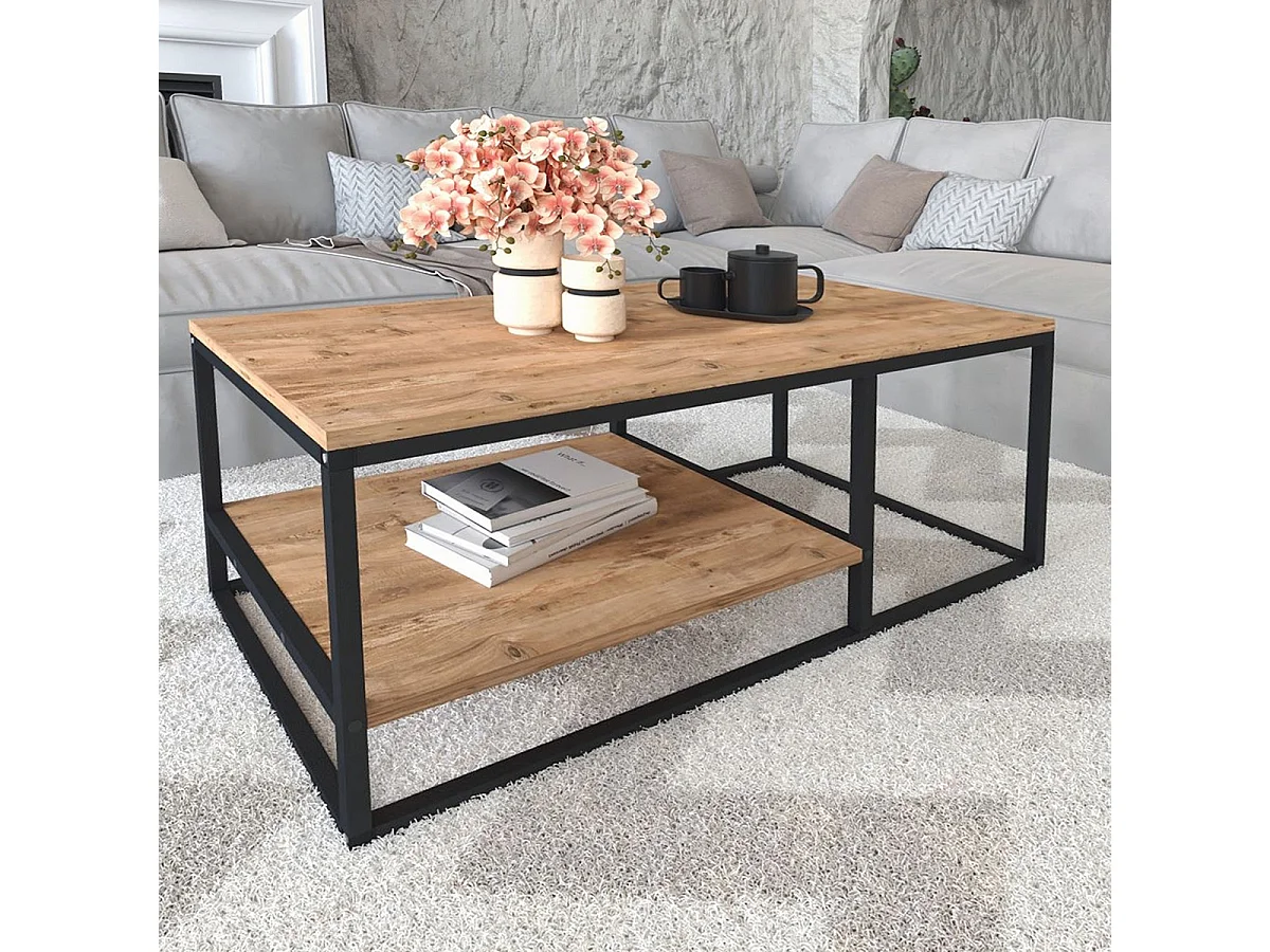 Table basse, table de salon en bois, métal coloris chêne cambrian, noir