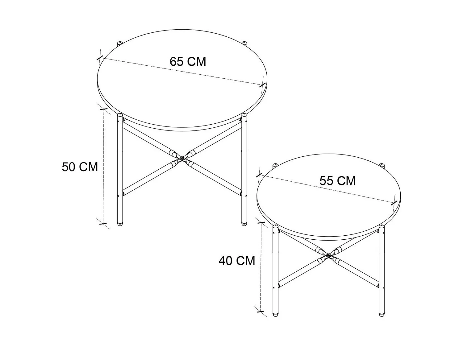 Lot de 2 tables d'appoints rondes en bois et métal coloris chêne cambrian, noir