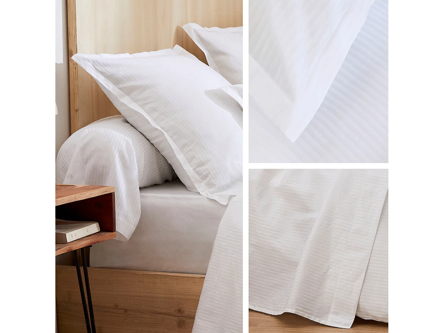 Parure de lit 240x220 cm 50x70 cm satin GRAND HÔTEL 3 pièces blanc