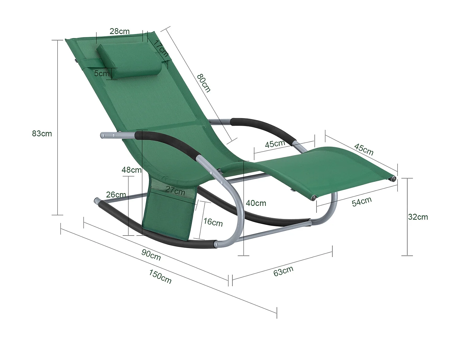 SoBuy Ligstoel Schommelstoel met Hoofdsteun en Zijvak en Voetsteun Comfortabele Tuin Ligstoel Schommelstoel, OGS28-WD