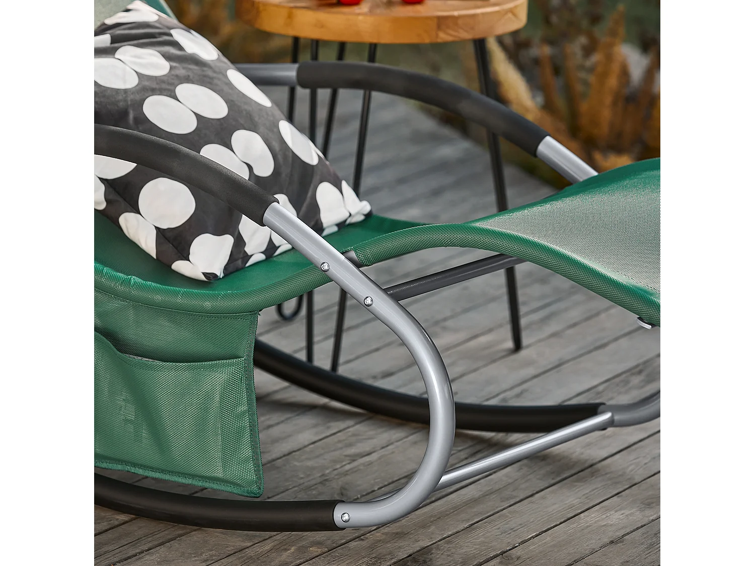 SoBuy Ligstoel Schommelstoel met Hoofdsteun en Zijvak en Voetsteun Comfortabele Tuin Ligstoel Schommelstoel, OGS28-WD