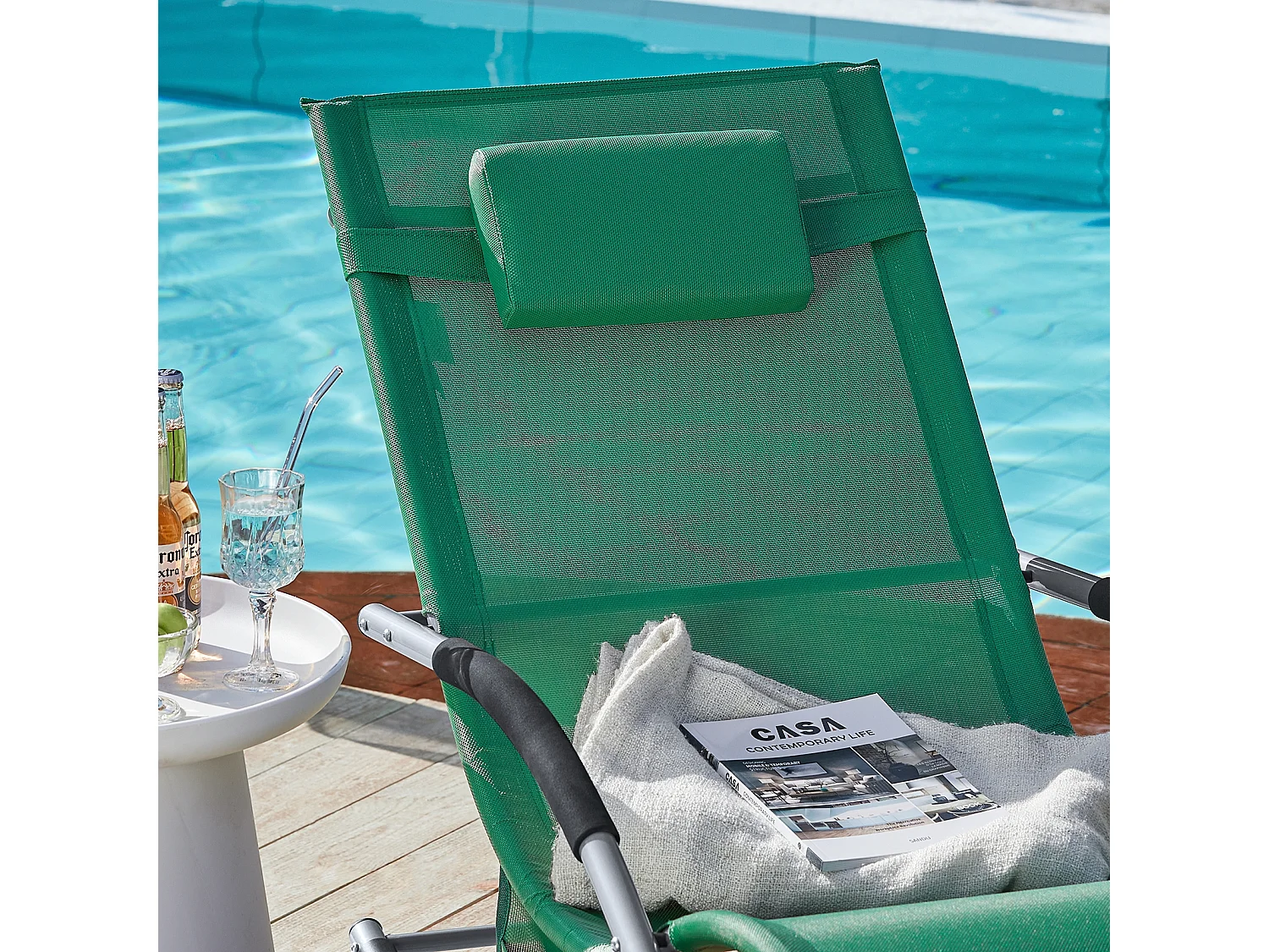 SoBuy Bain de Soleil Chaise Longue Fauteuil à Bascule avec Appui-tête et Pochette latérale et Repose-Pieds Transat de Jardin Rocking Chair Confortable, OGS28-WD