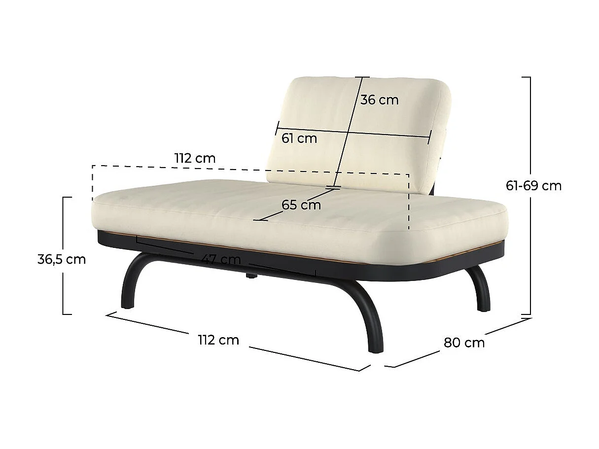 Divano da giardino 2 posti bianco sporco con gambe in metallo nero - Samba