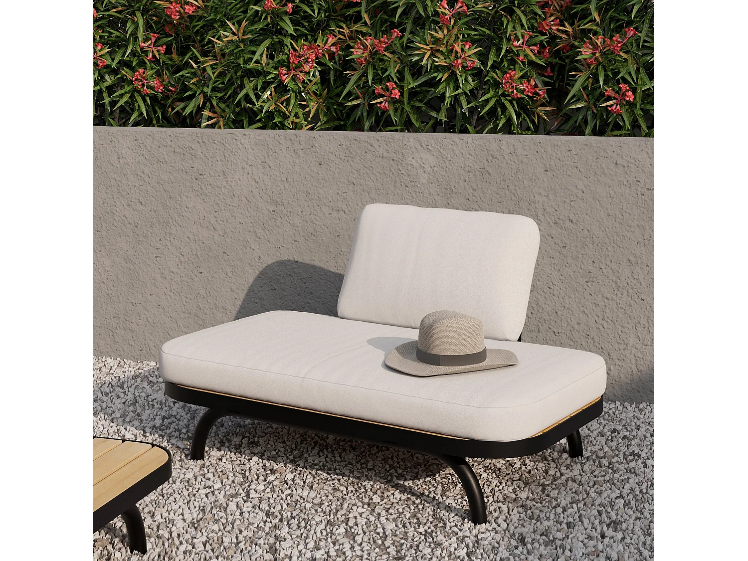 Fauteuil de jardin 2 places blanc cassé et pieds en métal noir - Samba