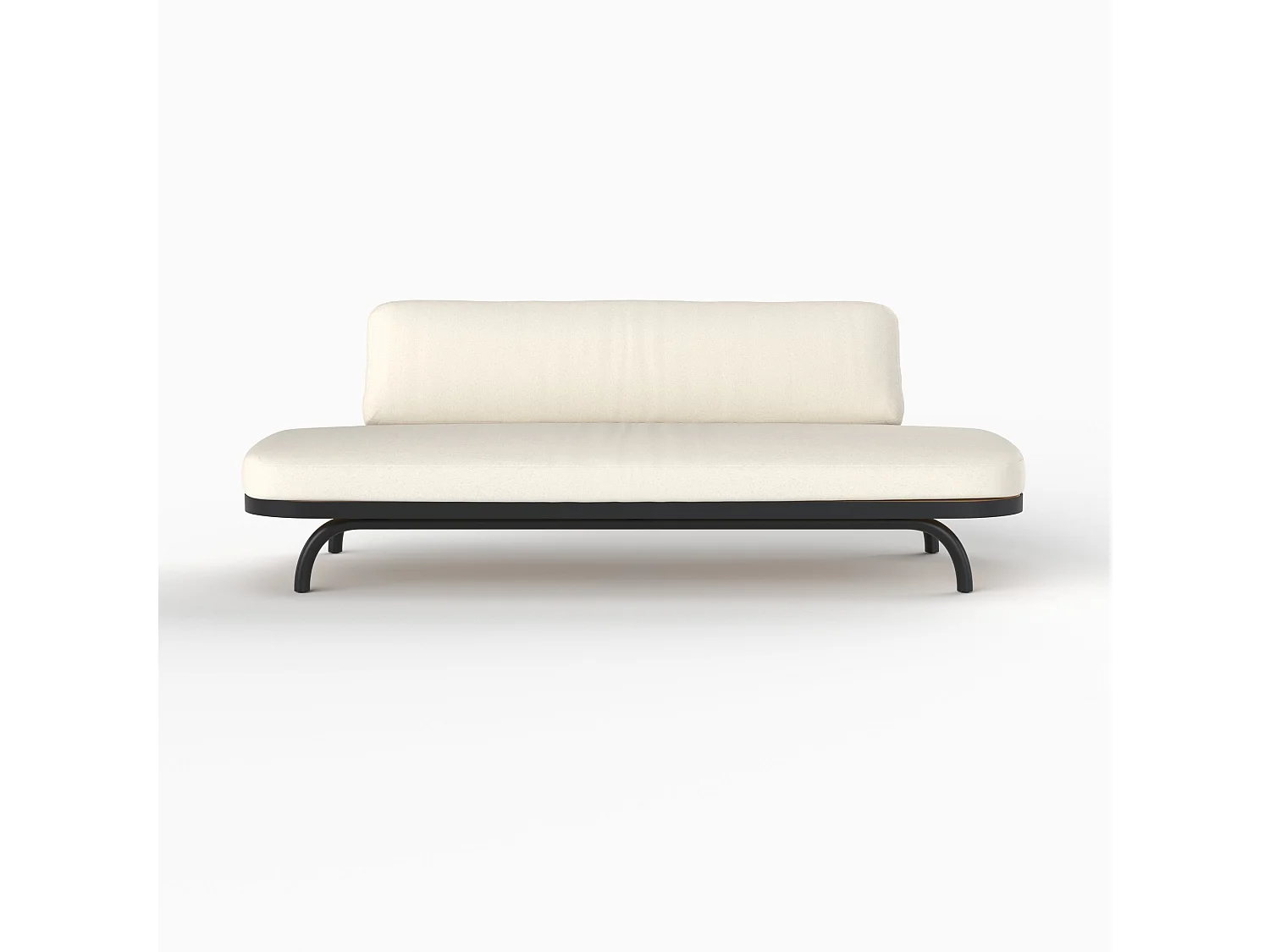 Canapé de jardin 3 places blanc cassé et pieds en métal noir - Samba