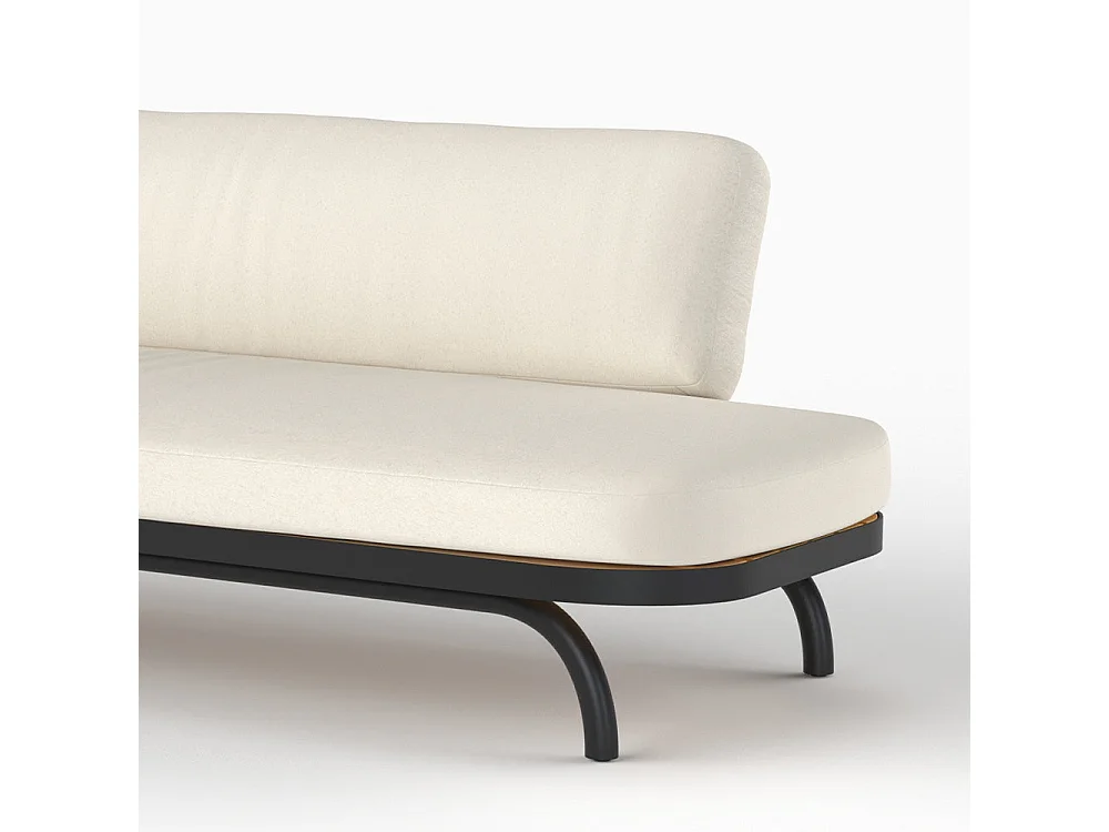 Canapé de jardin 3 places blanc cassé et pieds en métal noir - Samba