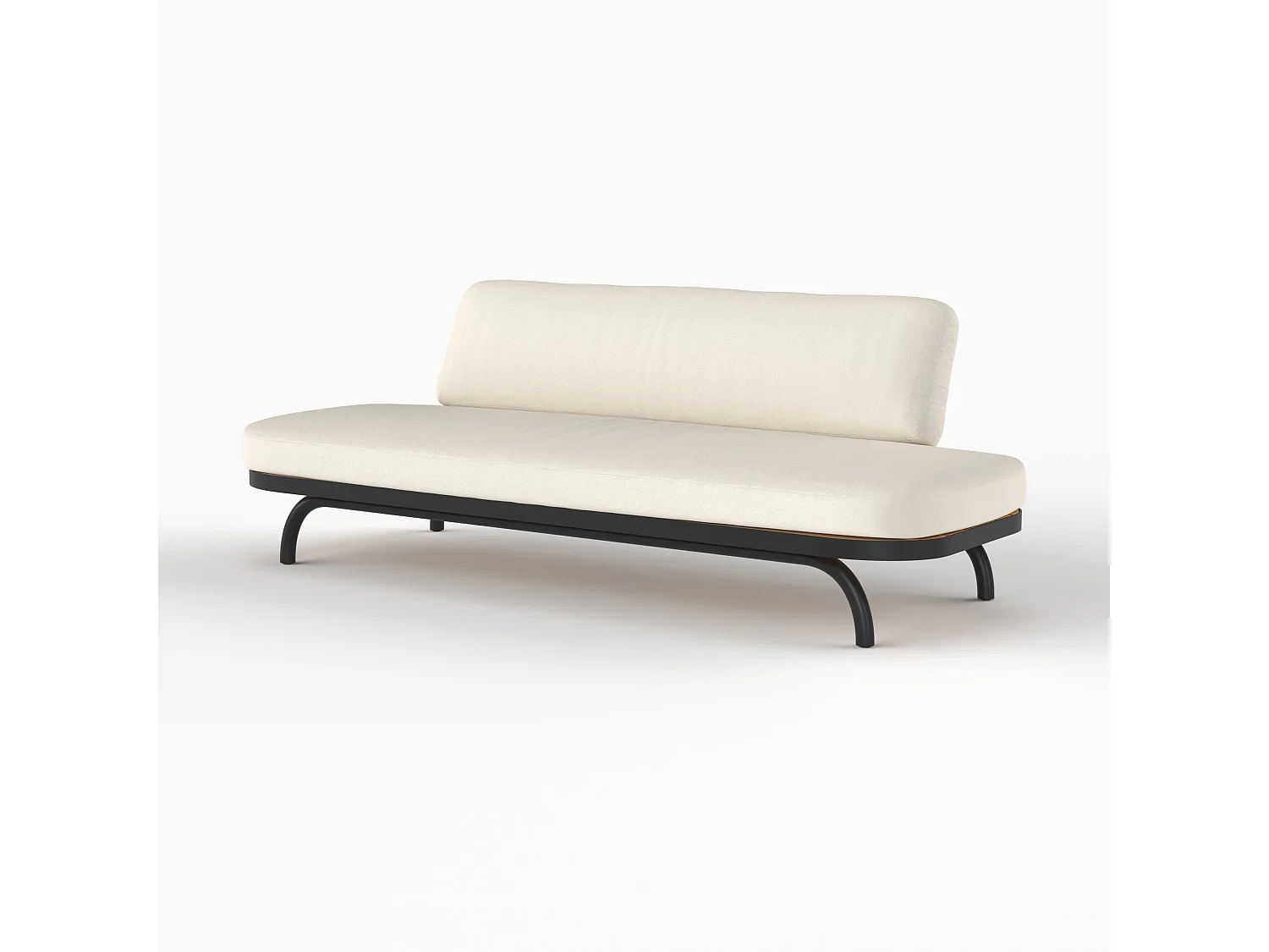 Canapé de jardin 3 places blanc cassé et pieds en métal noir - Samba