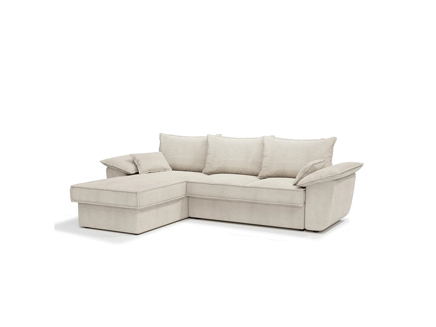 Canapé d'angle gauche coffre convertible velours côtelé crème 257cm SASHA