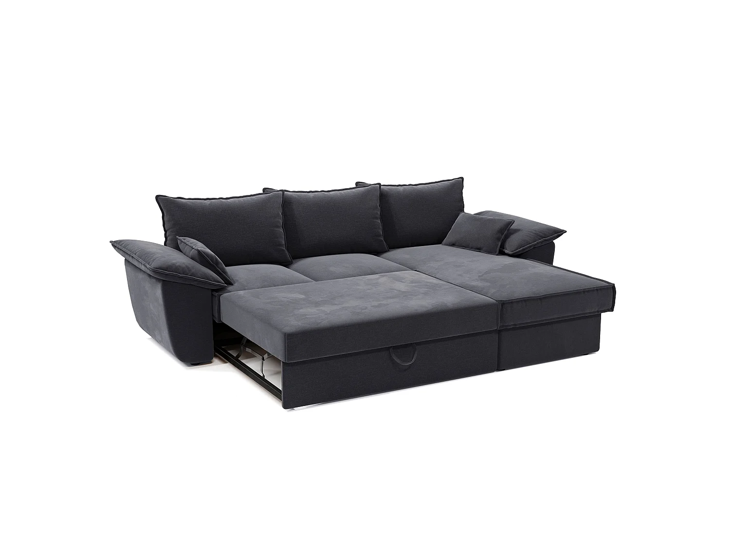 Canapé d'angle droit coffre convertible velours gris graphite 257cm SASHA