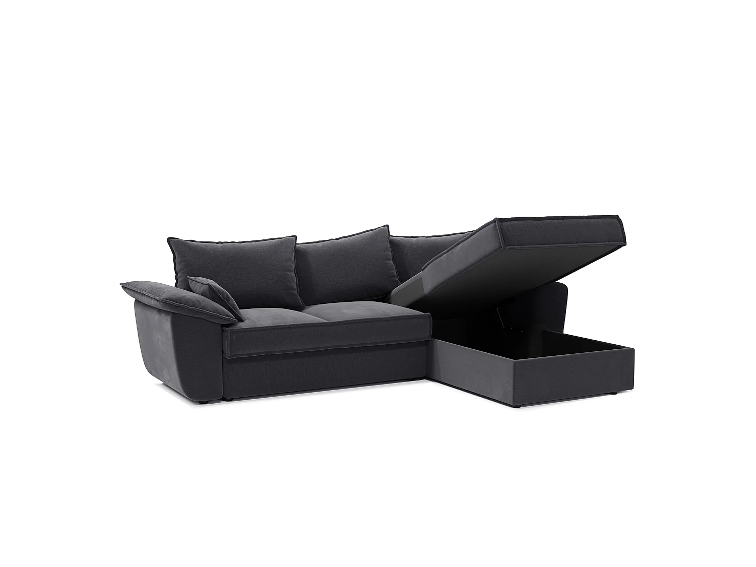 Canapé d'angle droit coffre convertible velours gris graphite 257cm SASHA