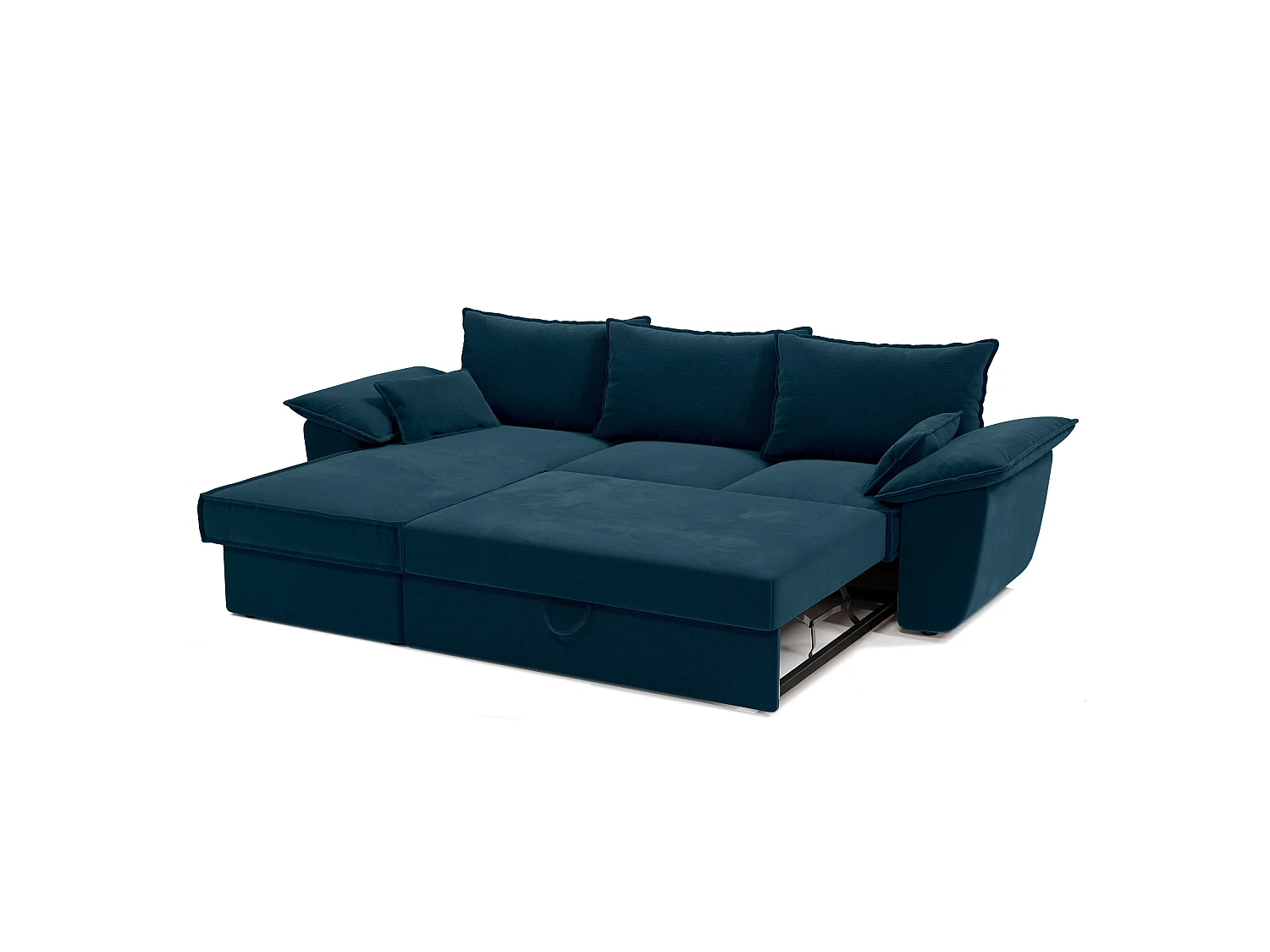 Canapé d'angle gauche coffre convertible velours bleu paon 257cm  SASHA