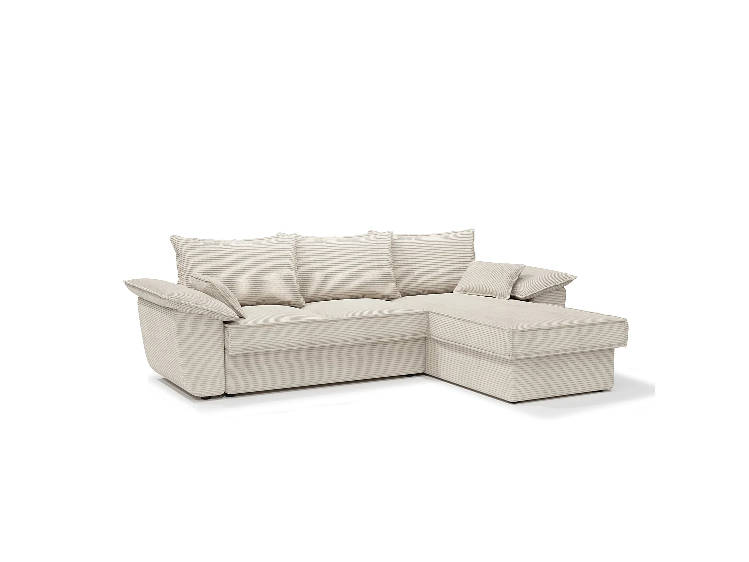 Canapé d'angle droit coffre convertible velours côtelé crème 257cm SASHA