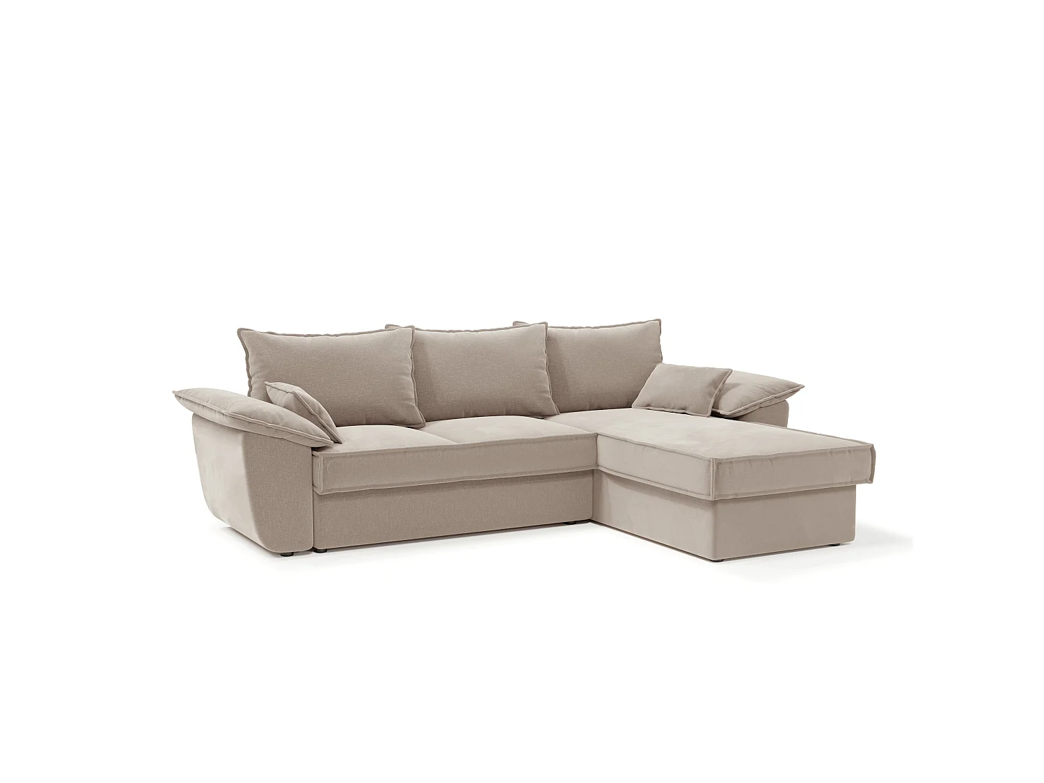 Canapé d'angle droit coffre convertible tissu velours beige 257cm  SASHA