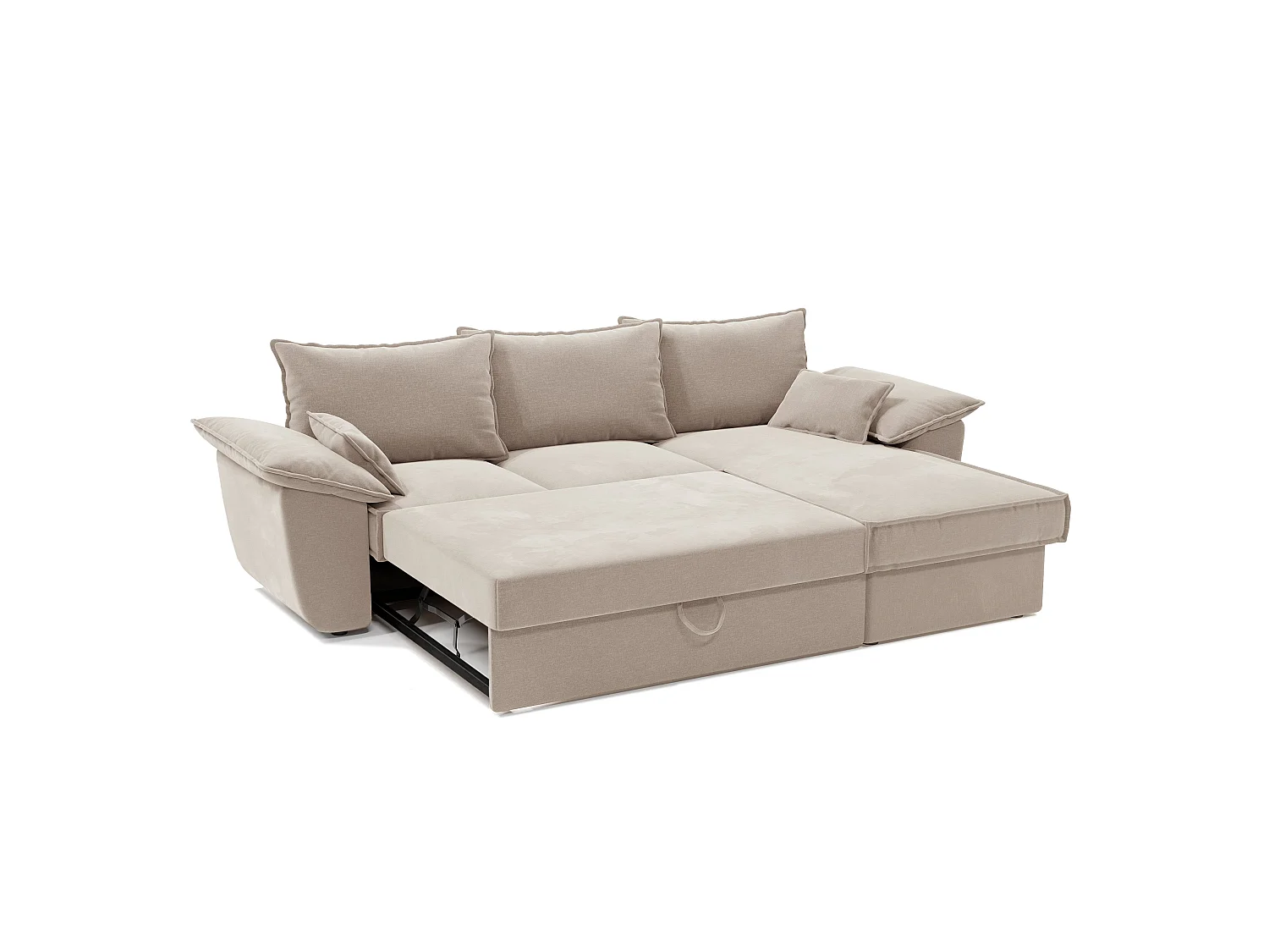 Canapé d'angle droit coffre convertible tissu velours beige 257cm  SASHA