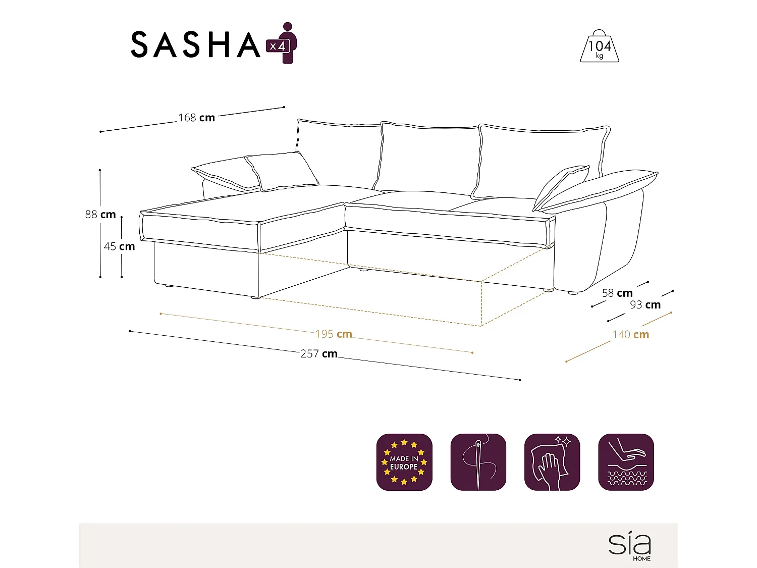 Canapé d'angle gauche coffre convertible tissu velours beige 257cm SASHA