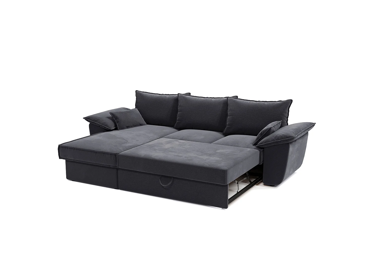 Canapé d'angle gauche coffre convertible velours gris graphite 257cm SASHA