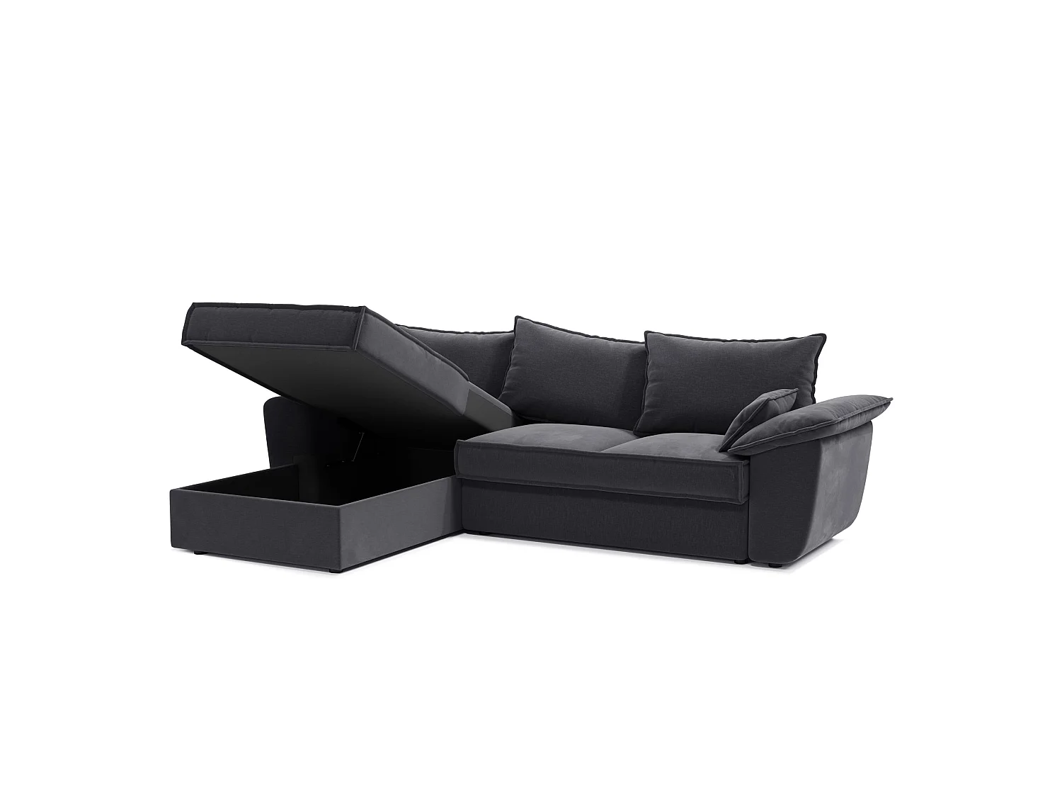 Canapé d'angle gauche coffre convertible velours gris graphite 257cm SASHA