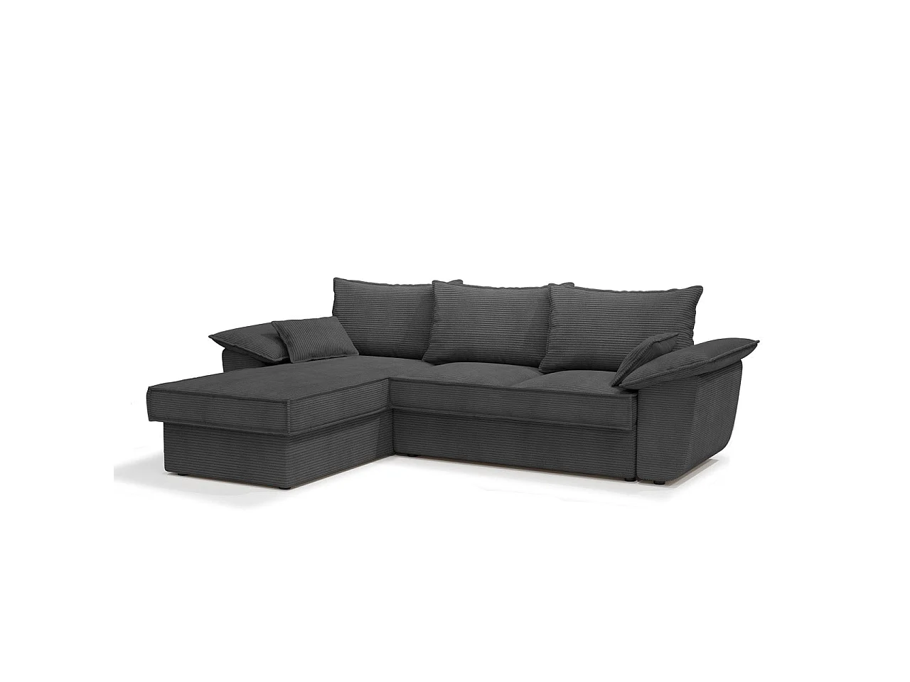 Canapé angle gauche coffre convertible velours côtelé antracite 257cm SASHA