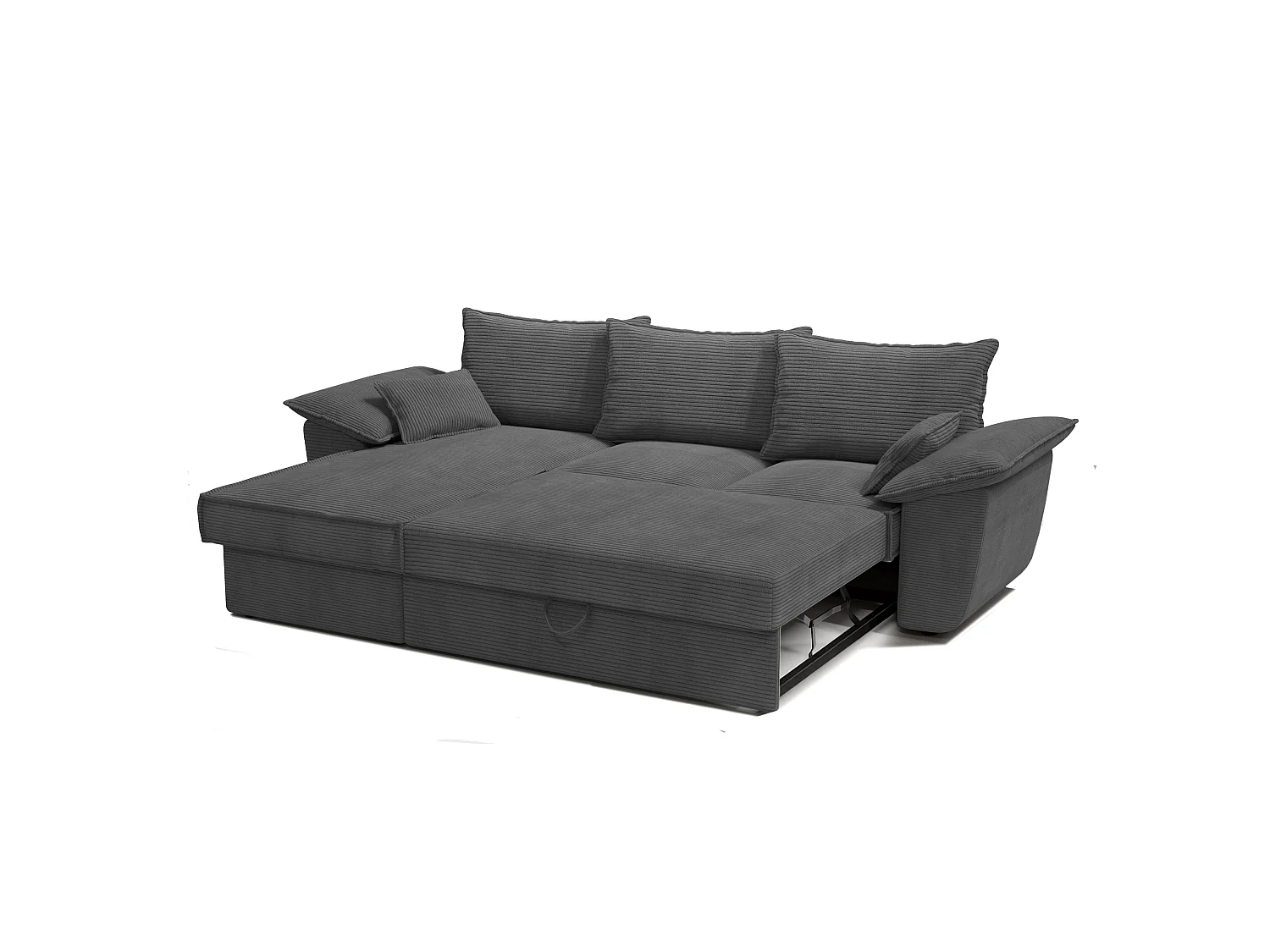 Canapé angle gauche coffre convertible velours côtelé antracite 257cm SASHA